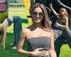 Selling Sunset star Chrishell Stause strikes poses in a tube top and trousers ... trends now