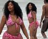 SZA wows in pink and white patterned bikini as she frolics with handsome ... trends now