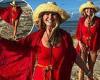 Christie Brinkley looks sensational in a one piece red swimsuit trends now