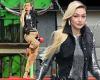 Gigi Hadid rides on a beam as she films a new Maybelline ad in Manhattan's ... trends now
