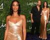 Rochelle Humes looks incredible in a shimmering gold gown at Ling Ling bar ... trends now