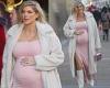 Pregnant Ashley James stuns as she shows off her baby bump in a pink dress at ... trends now
