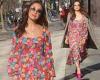 Myleene Klass commands attention in a bright floral print midi dress trends now