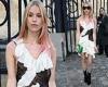 Lady Mary Charteris puts on a leggy display in a ruffled white and black mini ... trends now