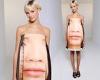 Mia Regan wears strapless dress with a HUGE face on it for Loewe's Paris ... trends now