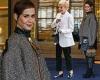 Sarah Paulson, 48, dons a silver bomber jacket while joined by partner Holland ... trends now