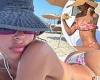 Chantel Jeffries models a floral print string bikini while working on her tan trends now