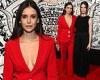 Nina Dobrev puts on a busty display in a plunging red power suit trends now