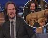 Keanu Reeves plays with Golden Retriever puppies while taking part in a 'pup ... trends now