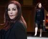 Priscilla Presley looks in a semi-sheer black dress with lace detail trends now