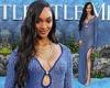 Jourdan Dunn dons a blue knit dress with a daring thigh-split as she attends ... trends now