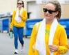 Olivia Wilde puts on a colorful display in yellow and blue fitness attire at a ... trends now
