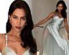 Irina Shayk flashes her cleavage in a plunging sea foam green silk gown from ... trends now
