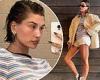 Hailey Bieber shows off her toned legs in Justin Bieber's clothes trends now