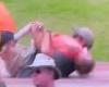 sport news Father holding child loses his balance while chasing a baseball hit and falls trends now
