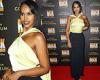 Sabrina Elba exudes class in halterneck lime satin top at he We Will Rock You ... trends now