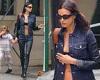 Irina Shayk flashes her bra and taut tummy in double-denim outfit during NYC ... trends now