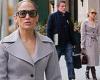 Jennifer Lopez is effortlessly chic in a gray coat and heeled boots with ... trends now