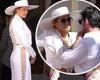 Blake Lively looks elegant in a white suit and pearls as she films scenes ... trends now