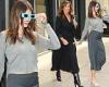Kaia Gerber rocks solar eclipse glasses with her chic pinstripe skirt and gray ... trends now