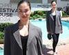 Shanina Shaik looks sporty chic in a grey blazer and sneakers as she attends ... trends now