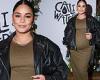 Vanessa Hudgens displays her baby bump in a tight-fitting dress at an AllSaints ... trends now