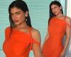 Kylie Jenner shows curvaceous figure in skintight orange dress from her Khy ... trends now