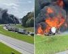 Terrifying moment tanker explodes in a huge fireball after overturning on major ... trends now