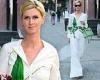 Nicky Hilton shines in white Oscar de la Renta maxi dress with green floral ... trends now