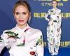 Emily Blunt looks sensational in a white vegetable-print jumpsuit and includes ... trends now