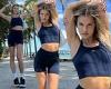 Joy Corrigan shows off her toned tummy in a crop top and bicycle shorts during ... trends now