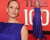 Uma Thurman, 53, looks sensational in elegant purple gown and shiny gold ... trends now