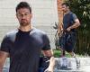 Theo James showcases his gym-honed physique in a grey top and shorts as he goes ... trends now