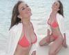 Elizabeth Hurley, 58, flaunts her jaw-dropping figure in a skimpy coral bikini ... trends now