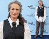 Andie MacDowell, 66, cuts a smart figure in a black vest and crisp white shirt ... trends now