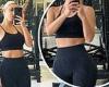 Kim Kardashian teases her toned tummy in black spandex workout gear just days ... trends now