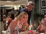 Princess Diana's model niece Lady Kitty Spencer looks all aglow as she blows out birthday candles to celebrate turning 34 beside £80m tycoon husband almost twice her age